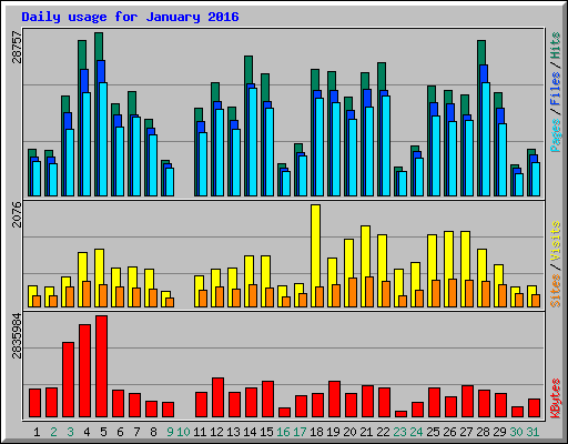 Daily usage for January 2016